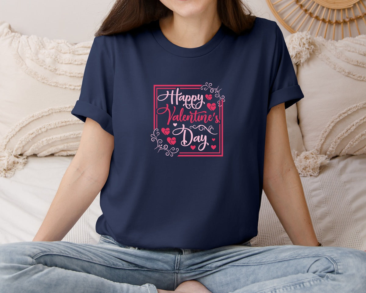 brand:Bella Canvas|color:Navy|Happy Valentines Day Quote Design 9 Graphic T-Shirt