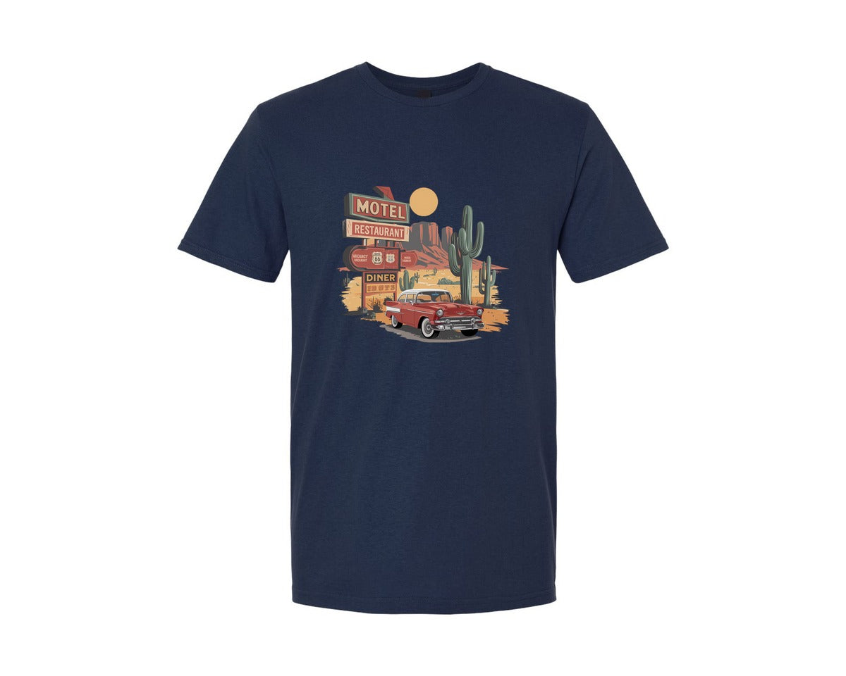 brand:Generic|color:Navy|Desert Road Trip Vintage Motel Class 2 Graphic T-Shirt