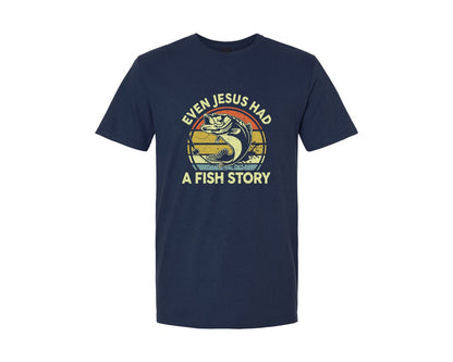 brand:Generic|color:Navy|Jesus Fish Story Fishing Religious Graphic T-Shirt