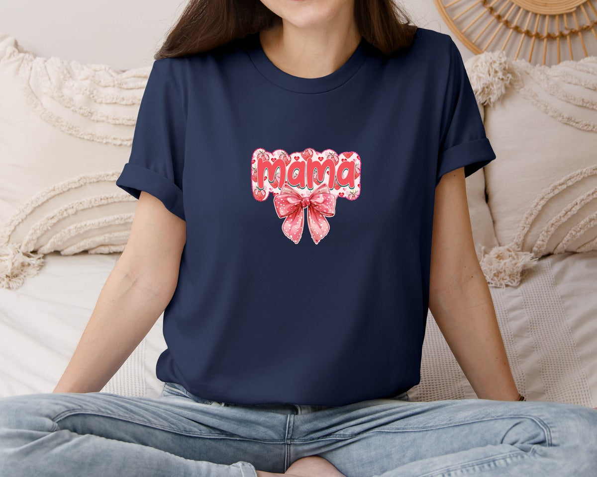 brand:Bella Canvas|color:Navy|Coquette Mama Strawberry Graphic T-Shirt