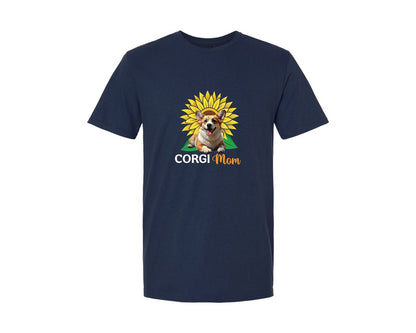 brand:Generic|color:Navy|Corgi Mom Sunflower Graphic T-Shirt
