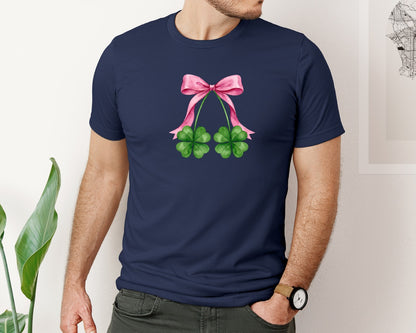 brand:Bella Canvas|color:Navy|Pink Bow Shamrock Graphic T-Shirt