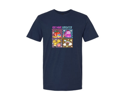 brand:Generic|color:Navy|Checkered 100 Days Brighter School Graphic T-Shirt