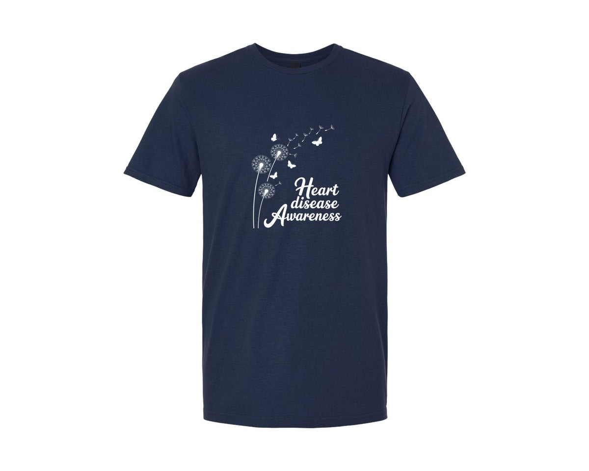 brand:Generic|color:Navy|Dandelion Heart Disease Awareness 2 Graphic T-Shirt