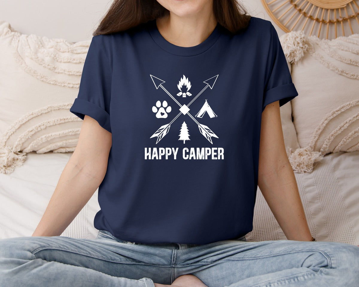 brand:Bella Canvas|color:Navy|Happy Camper Camp Life Funny Shirt Graphic T-Shirt
