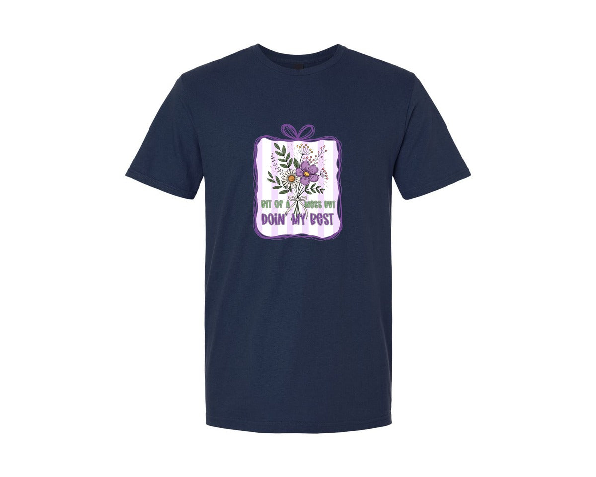 brand:Generic|color:Navy|Preppy Floral Mental Health Anxiety Graphic T-Shirt