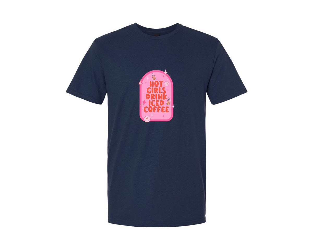 brand:Generic|color:Navy|Iced Coffee Retro Libbey Decals Graphic T-Shirt