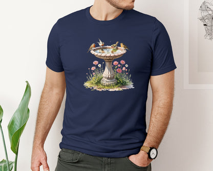 brand:Bella Canvas|color:Navy|Bird Bath Vintage Garden Birdbath Graphic T-Shirt