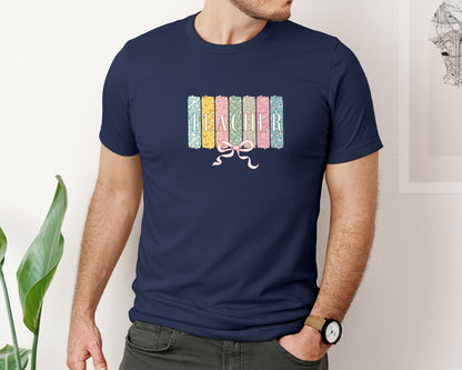 brand:Bella Canvas|color:Navy|Coquette Teacher Teacher Wildflower Graphic T-Shirt
