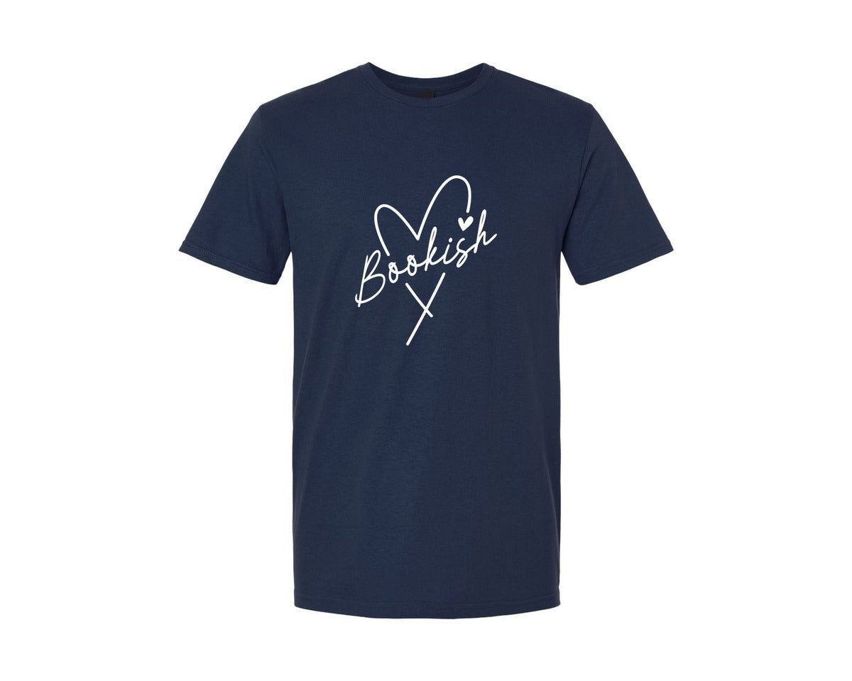 brand:Generic|color:Navy|Bookish Heart Reading Book Graphic T-Shirt