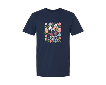 brand:Generic|color:Navy|Happy Easter Floral Easter Graphic T-Shirt