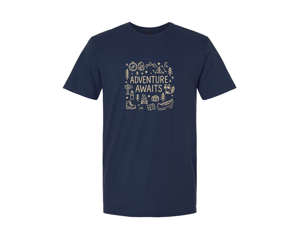 brand:Generic|color:Navy|Camping Doodle Adventure Outdoor Vacatio Graphic T-Shirt