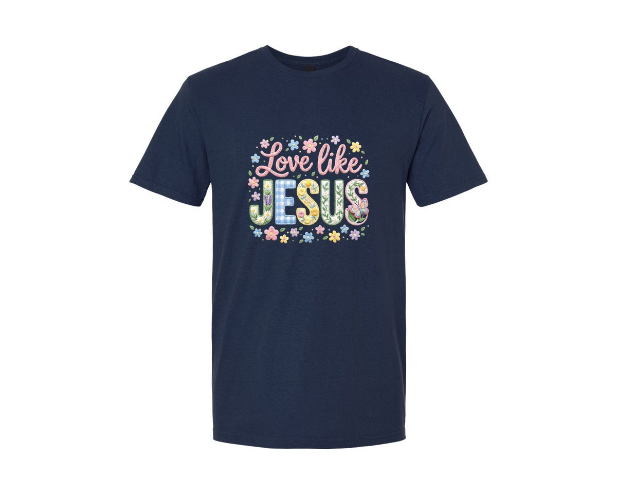 brand:Generic|color:Navy|Love Like Jesus Floral Yarn Valentine Tshirt Graphic T-Shirt