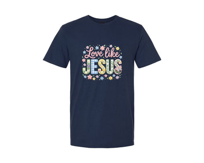 brand:Generic|color:Navy|Love Like Jesus Floral Yarn Valentine Tshirt Graphic T-Shirt