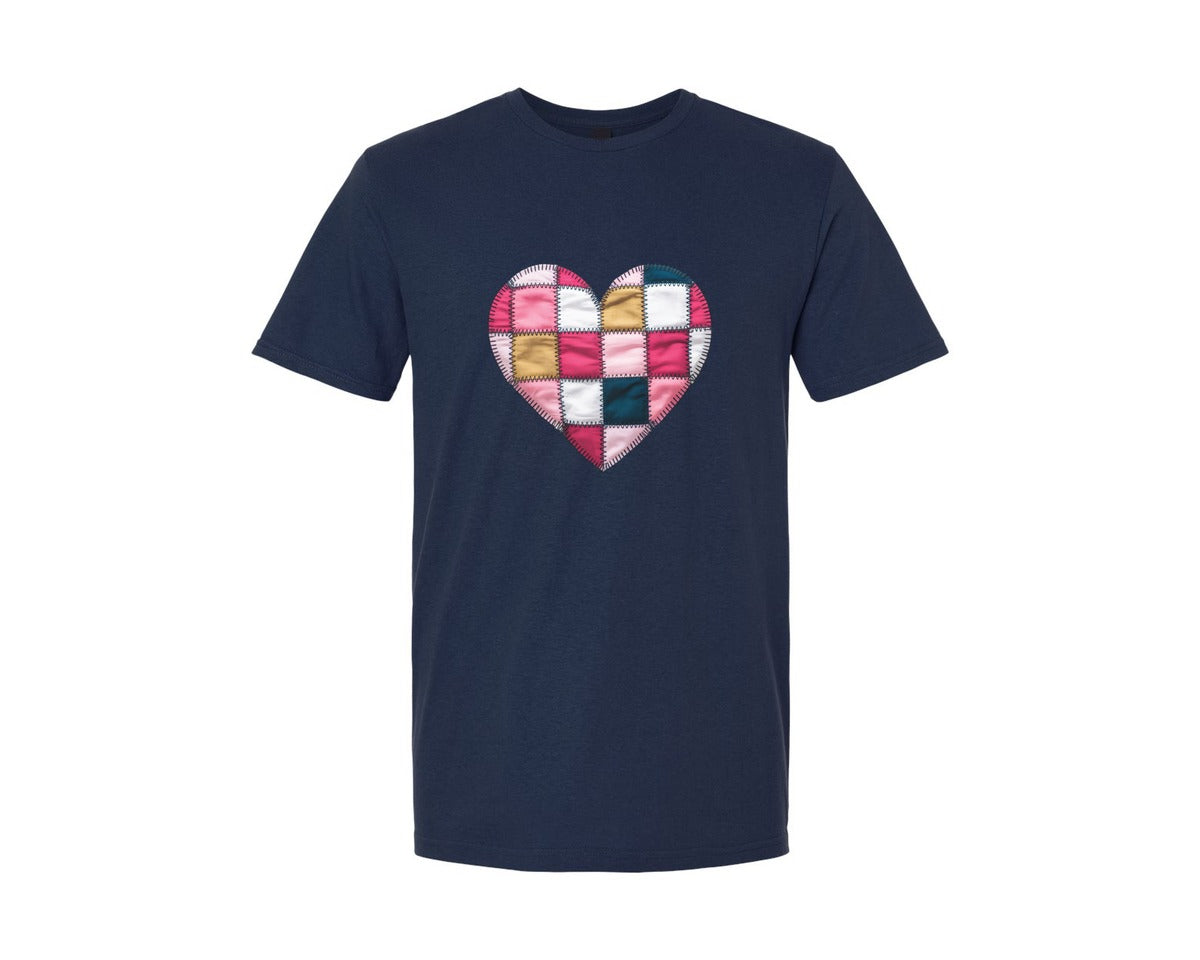 brand:Generic|color:Navy|Patchwork Heart Valentines Day 6 Graphic T-Shirt