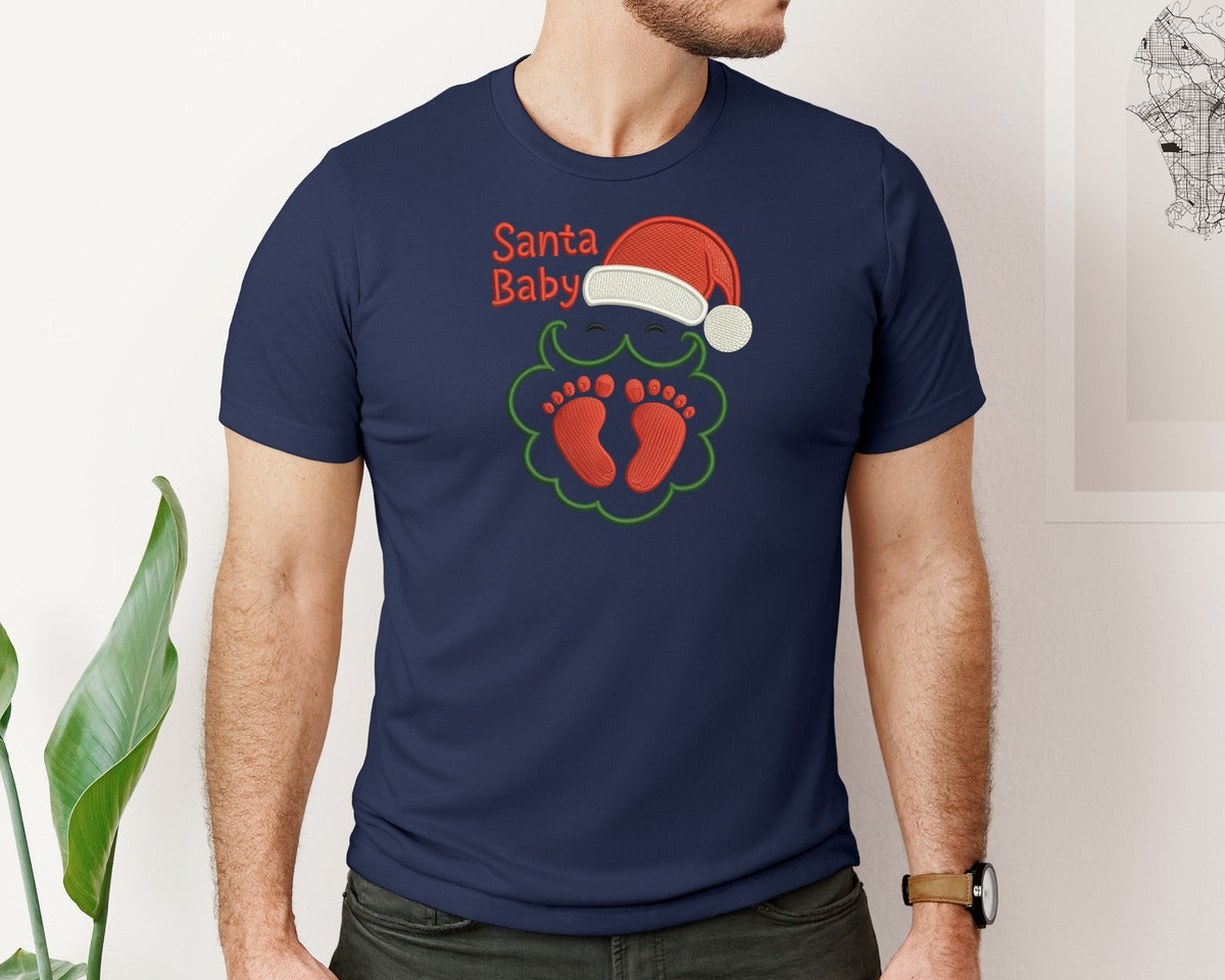 brand:Bella Canvas|color:Navy|Santa Baby Embroidery Christmas Graphic T-Shirt