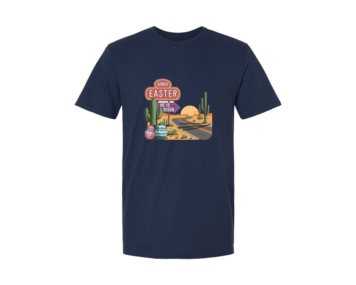 brand:Generic|color:Navy|Howdy Easter Western Desert Easter 3 Graphic T-Shirt
