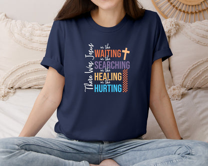 brand:Bella Canvas|color:Navy|There Was Jesus Religious Floral 2 Graphic T-Shirt