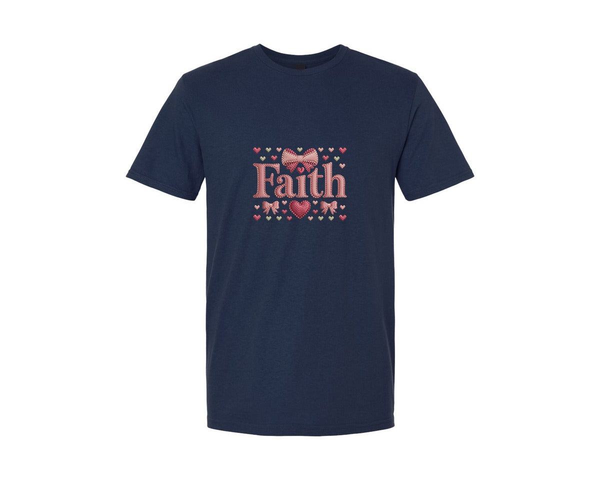 brand:Generic|color:Navy|Valentine Faux Yarn Faith Preppy Graphic T-Shirt