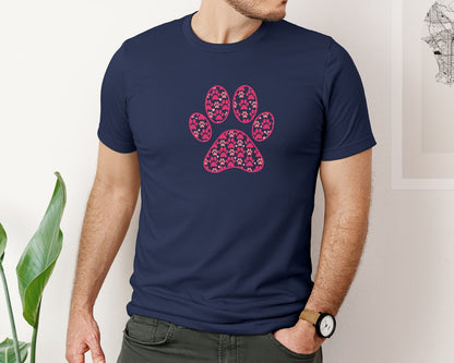brand:Bella Canvas|color:Navy|Dog Paw Print Dog Mom Valentines Shirt Graphic T-Shirt