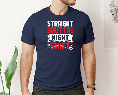 brand:Bella Canvas|color:Navy|Straight Outta Night Shift Nurse T Shirt 3 Graphic T-Shirt