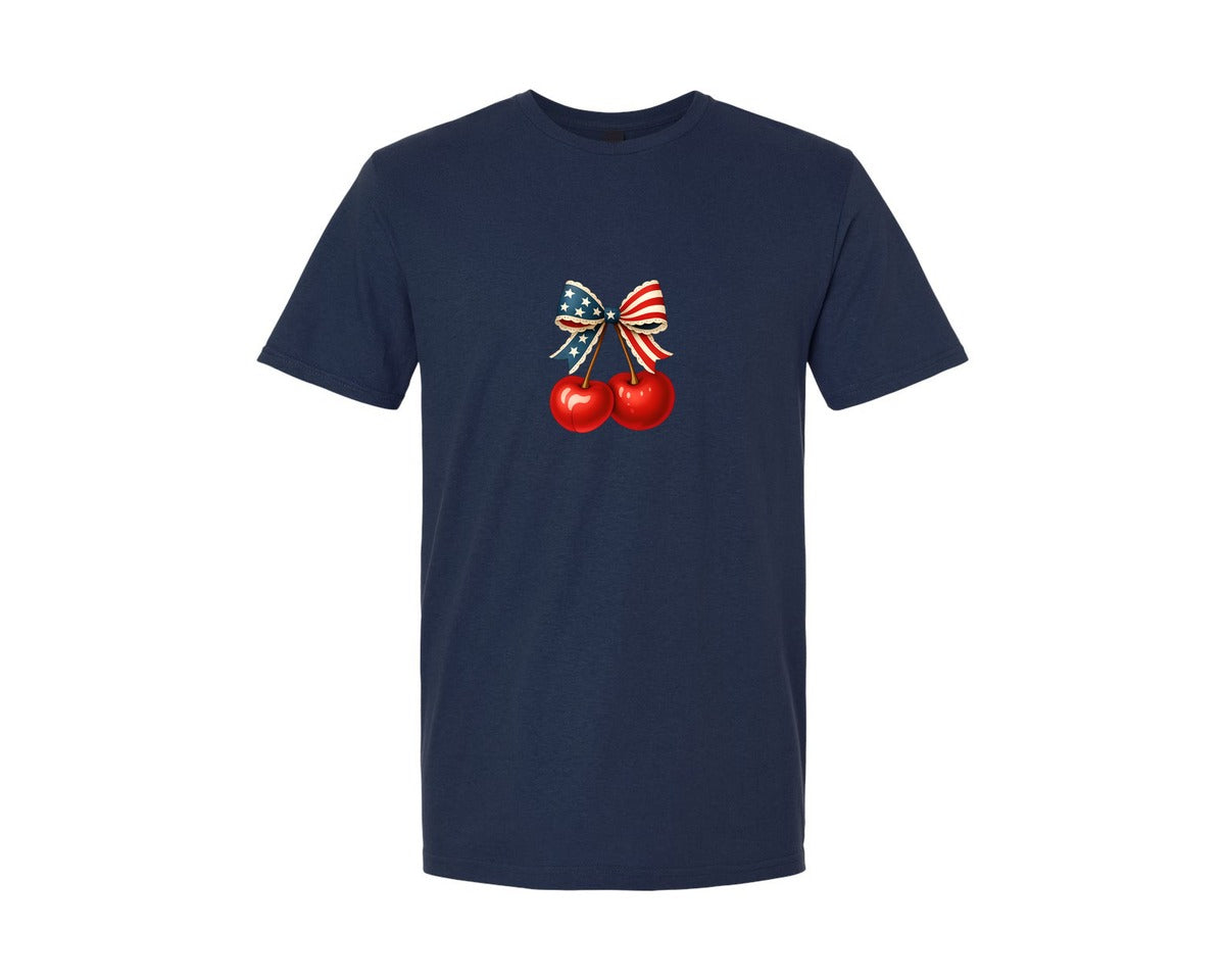 brand:Generic|color:Navy|Coquette Cherry Bow Pngamerica4Th July Graphic T-Shirt