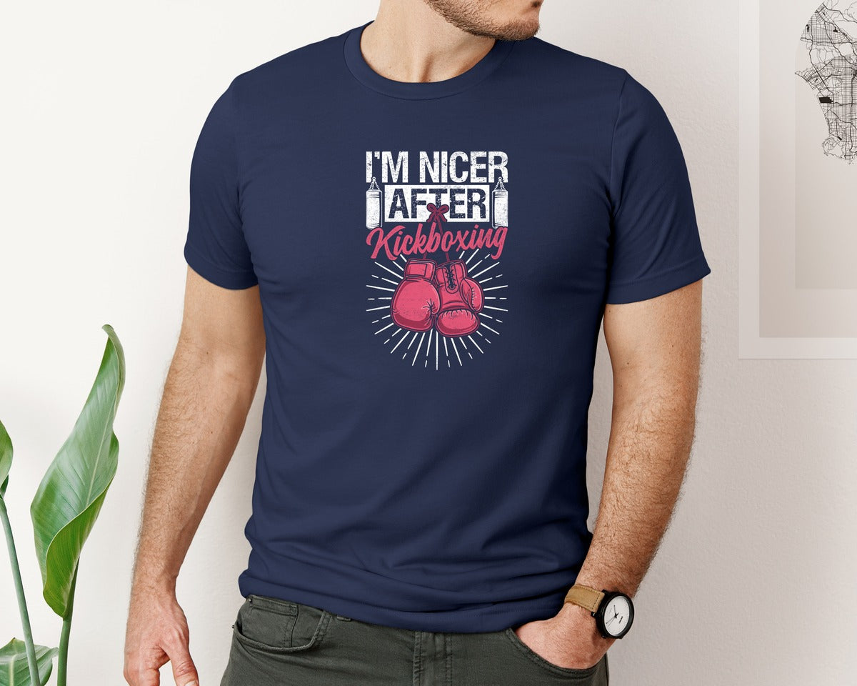 brand:Bella Canvas|color:Navy|Nicer After Kickboxing Boxing T Shirt Graphic T-Shirt