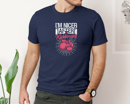 brand:Bella Canvas|color:Navy|Nicer After Kickboxing Boxing T Shirt Graphic T-Shirt