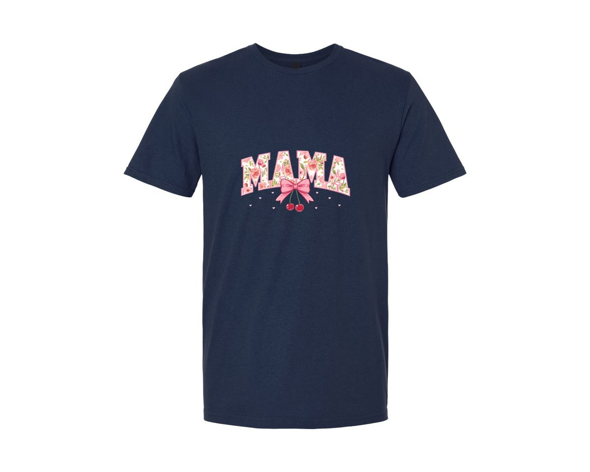 brand:Generic|color:Navy|Cherry Bow Coquette Mama Graphic T-Shirt