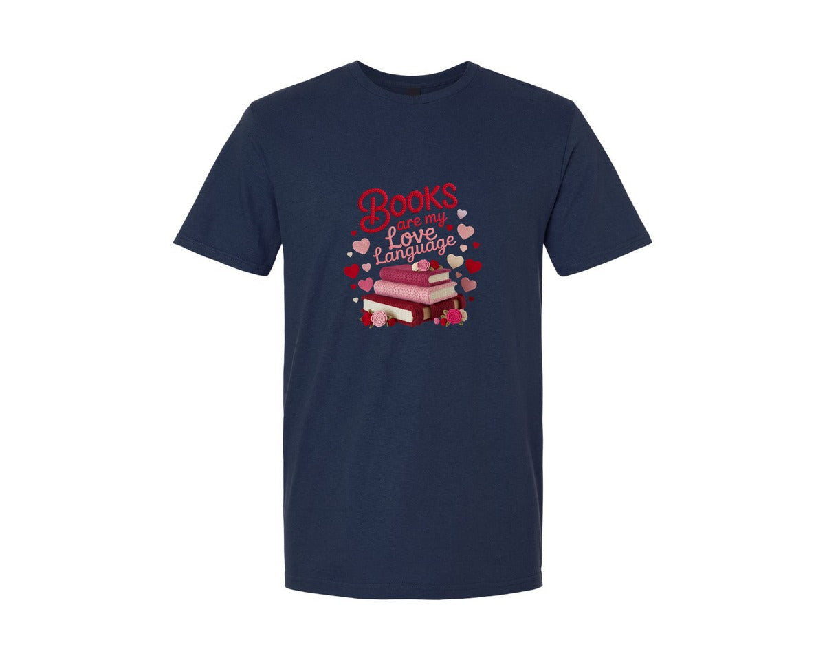 brand:Generic|color:Navy|Yarn Books Love Language Heart Shirt Graphic T-Shirt