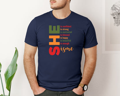 brand:Bella Canvas|color:Navy|She Is Confident Strong Black Girl Graphic T-Shirt