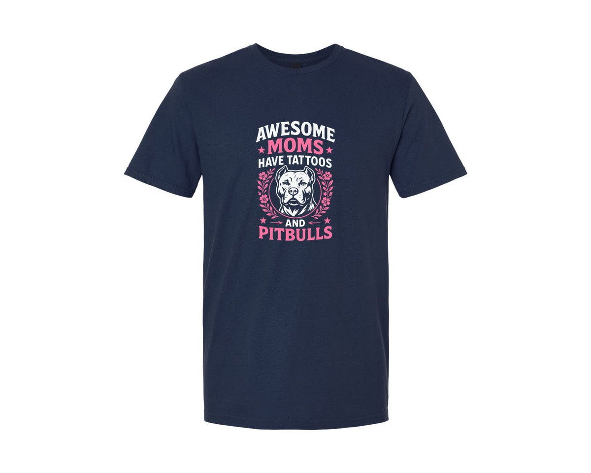 brand:Generic|color:Navy|Awesome Moms Pitbull Terrier T Shirt Graphic T-Shirt