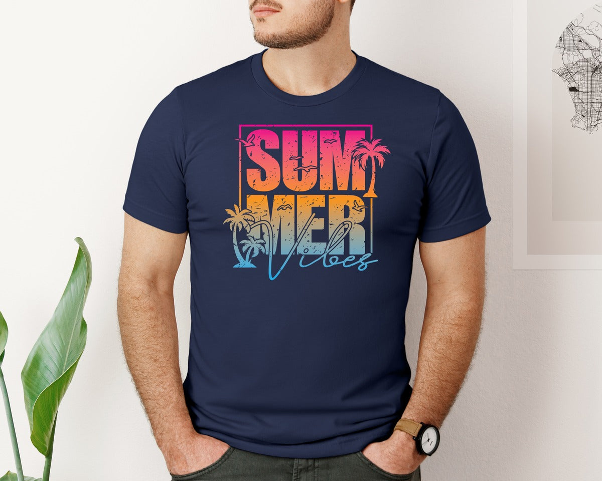 brand:Bella Canvas|color:Navy|Summer Vibes Vacation Graphic T-Shirt