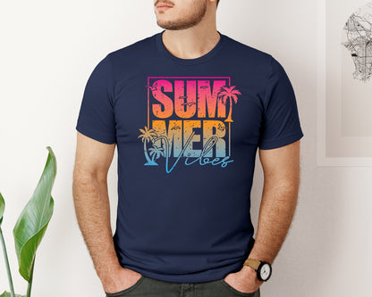 brand:Bella Canvas|color:Navy|Summer Vibes Vacation Graphic T-Shirt