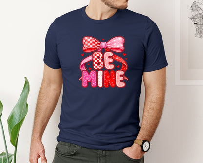 brand:Bella Canvas|color:Navy|Preppy Be Mine Coquette Valentine 2 Graphic T-Shirt