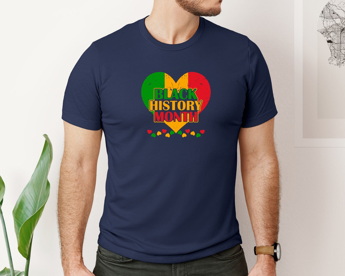brand:Bella Canvas|color:Navy|Black History Month Heart T Shirt Graphic T-Shirt
