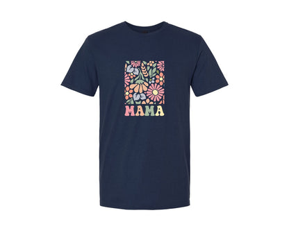 brand:Generic|color:Navy|Boho Floral Mama Mama Flower Graphic T-Shirt