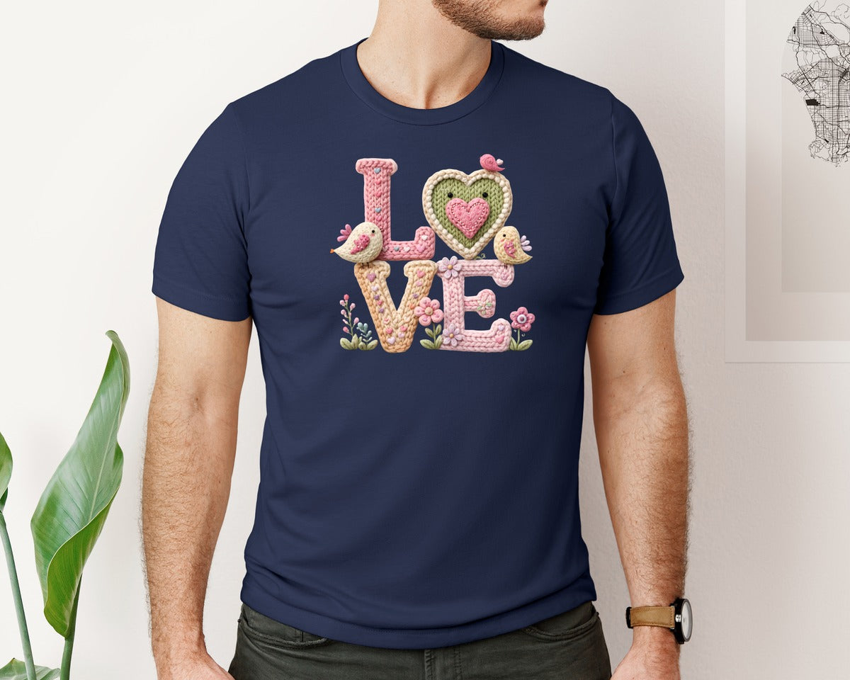 brand:Bella Canvas|color:Navy|Valentine Love Crochet Graphic T-Shirt