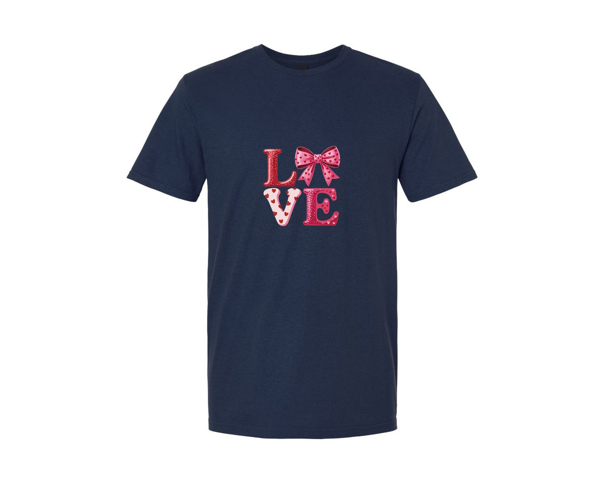 brand:Generic|color:Navy|Love Valentine Coquette Bow Design Graphic T-Shirt