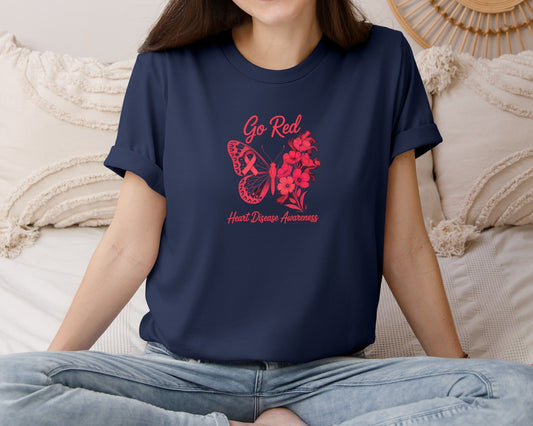 Go Red Heart Disease Butterfly Graphic T-Shirt