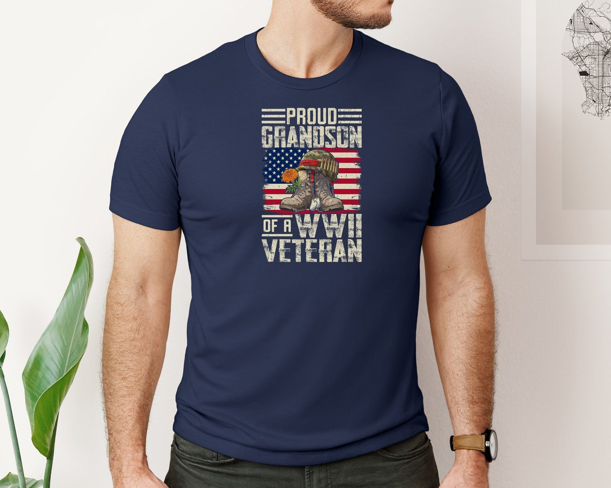 brand:Bella Canvas|color:Navy|Wwii Grandson Veterans Day T Shirt Graphic T-Shirt