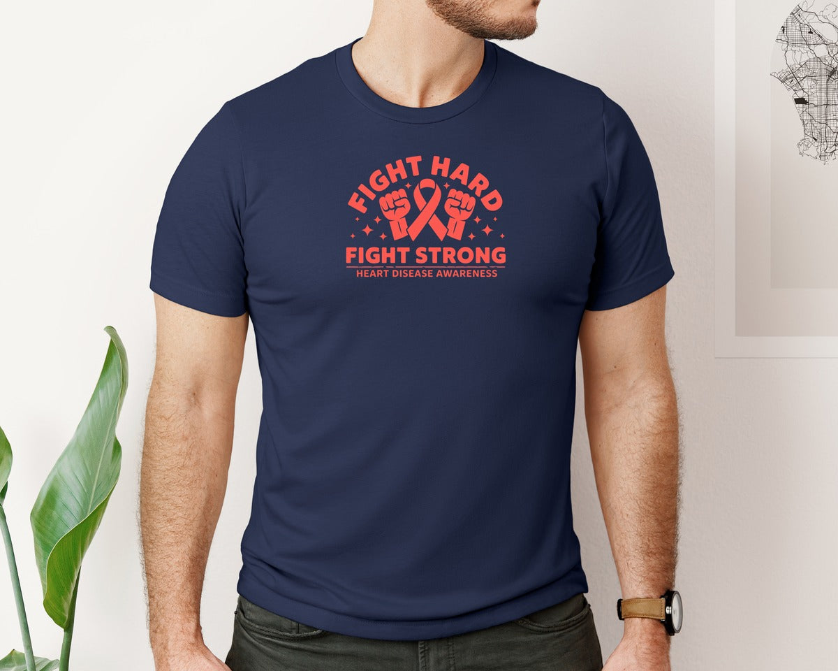 brand:Bella Canvas|color:Navy|Fight Hard Strong Heart Awareness Graphic T-Shirt