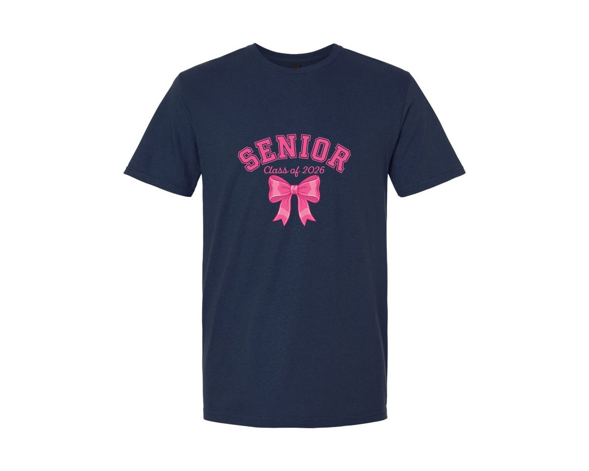 brand:Generic|color:Navy|Senior 2026 Pink Bow Graphic Graphic T-Shirt
