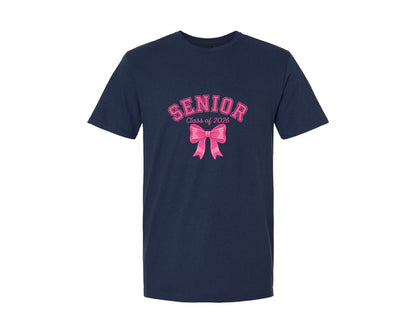 brand:Generic|color:Navy|Senior 2026 Pink Bow Graphic Graphic T-Shirt