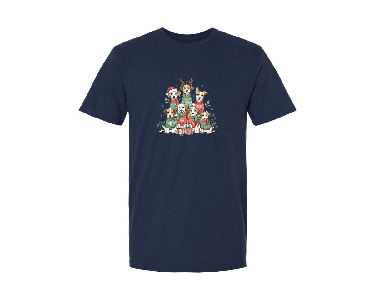 brand:Generic|color:Navy|Christmas Dogs In Sweaters Graphic T-Shirt