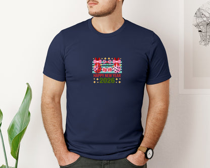 brand:Bella Canvas|color:Navy|Happy New Year 2026 Coquette Bow 10 Graphic T-Shirt