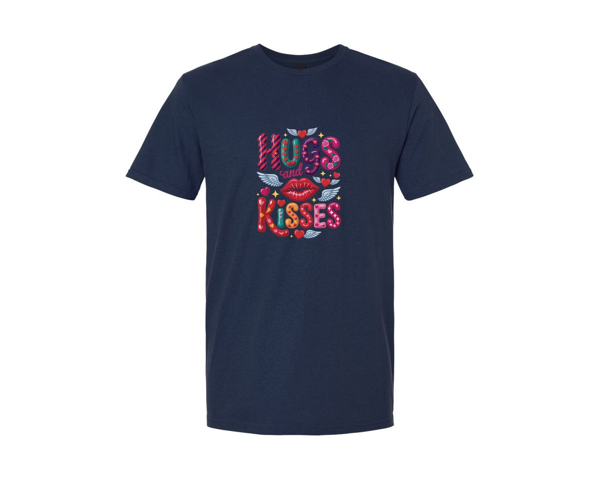 brand:Generic|color:Navy|Hugs And Kisses Valentine Graphic T-Shirt