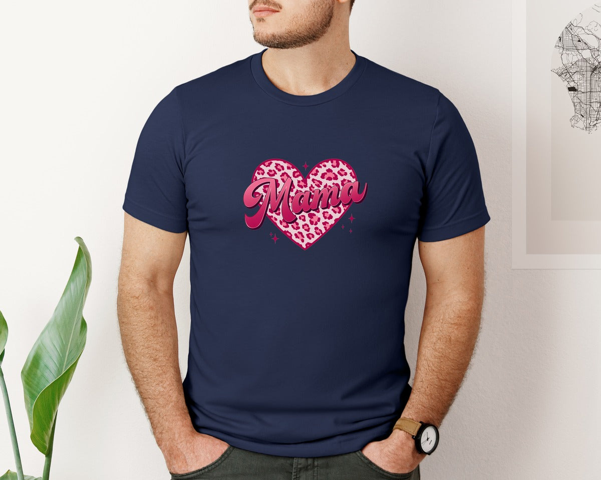 brand:Bella Canvas|color:Navy|Faux Yarn Mama Valentine Heart Graphic T-Shirt