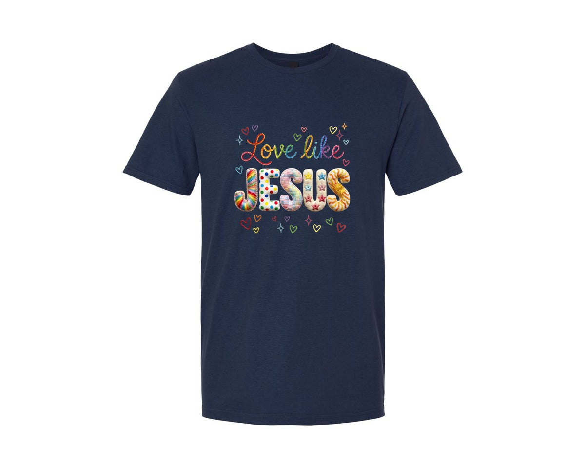 brand:Generic|color:Navy|Love Like Jesus Rainbow Yarn Valentine Tshirt 2 Graphic T-Shirt
