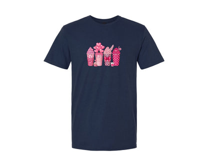 brand:Generic|color:Navy|Cute Pink Valentine Drinks Graphic T-Shirt